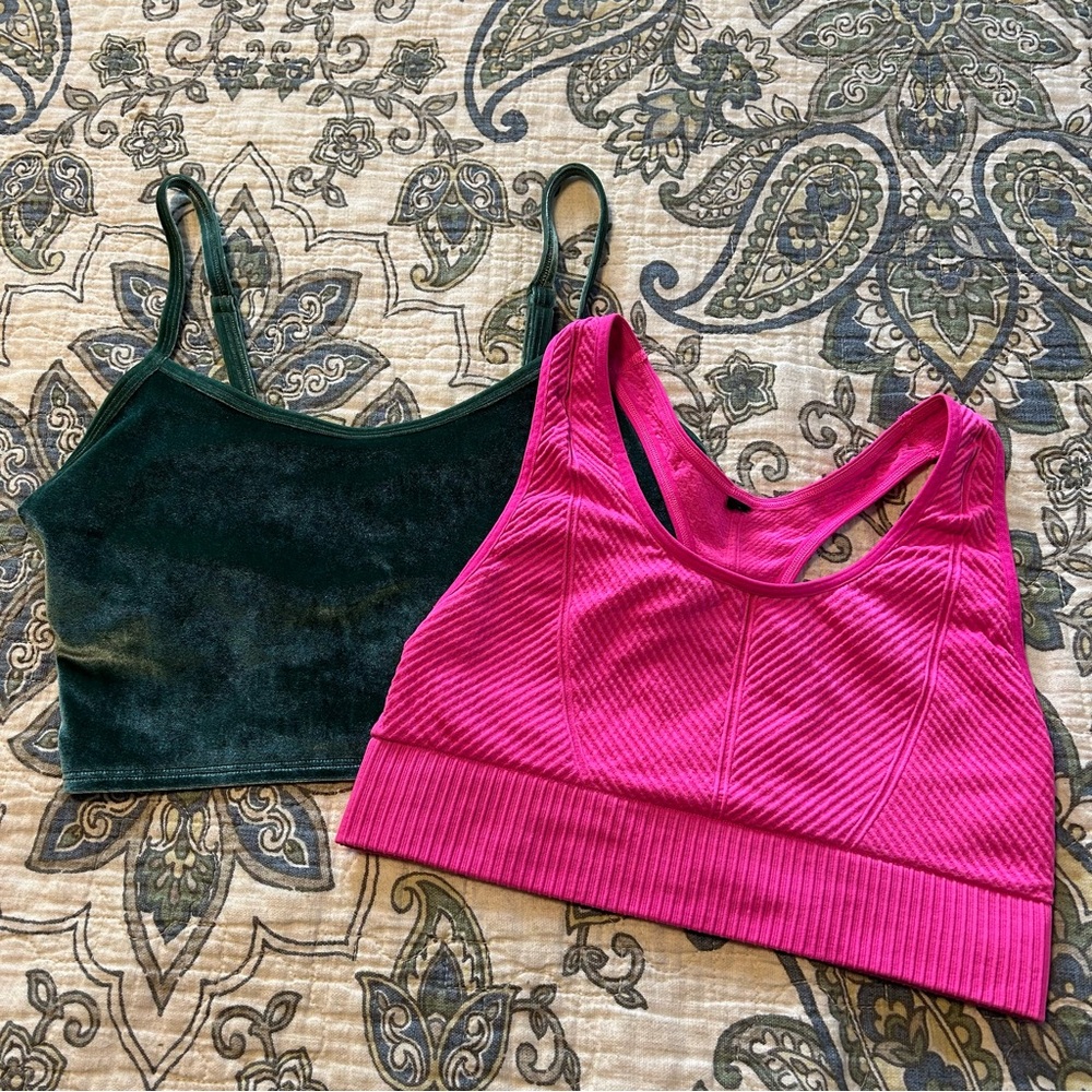 PINK Sports Bra Bundle Jade Green Velvet Bright Pink Small